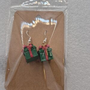 Festive Green & Pink Gift Box Earrings by